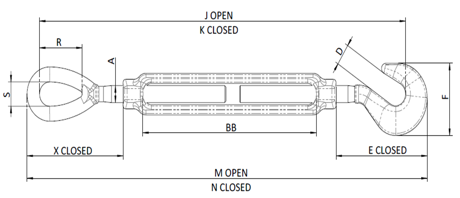 US TYPE DROP FORGED TURNBUCKLE HOOK EYE